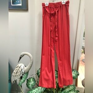 White Stag Burnt Orange Linen Blend Pants with Pockets and Tie